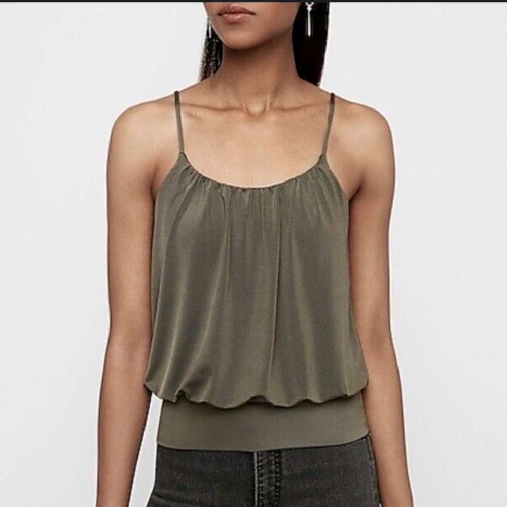 Express Olive Green Satin Bubble Hem Cami Tank Top | Size M